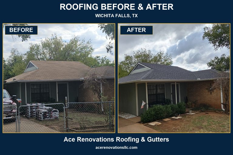 Before and after a roofing project in Wichita Falls, Texas, by Ace Renovations Roofing and Gutters
